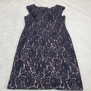 Calvin Klein Black Lace Capped Sleeve Dress 12 Office Formal Classic Capsule